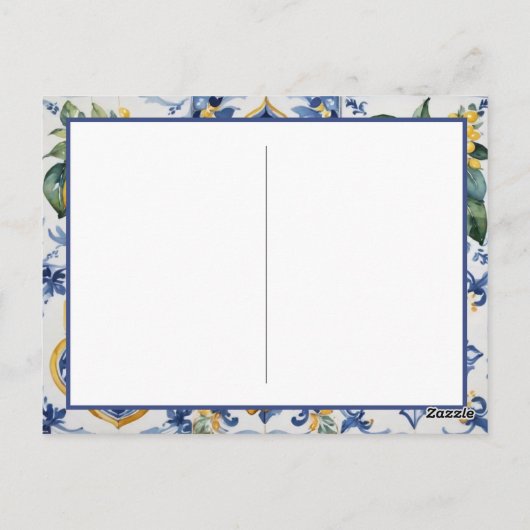 Italienisch Amalfi Coast blue white tiles lemons Postkarte (Rückseite)