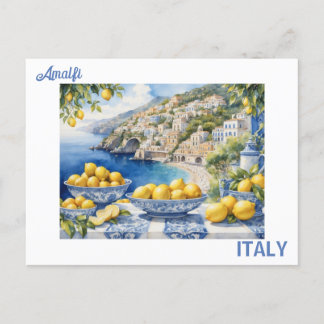 Italienisch Amalfi Coast blue white tiles lemons Postkarte