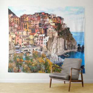 Italienisch Amalfi Küste Wasserfarben Malerei Wandteppich