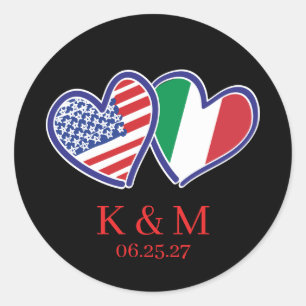 Italienisch-Amerikanische Herzflaggen Runder Aufkleber