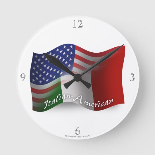 Italienisch-amerikanische Waving Flag Runde Wanduhr (Vorderseite)