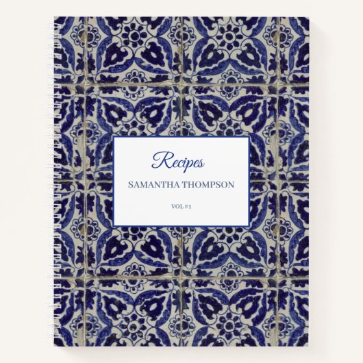 Italienisch Azulejo Blaues geometrisches Rezept Notizblock (Vorderseite)