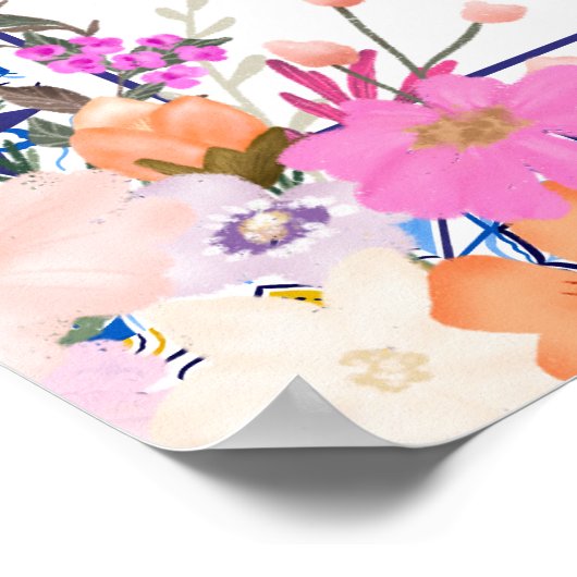 Italienisch blau gekacheltes Blumengebirge Poster (Ecke)