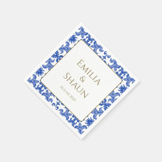 Italienisch Blau und Weiß Hochzeit Napkins Serviette (Ecke)
