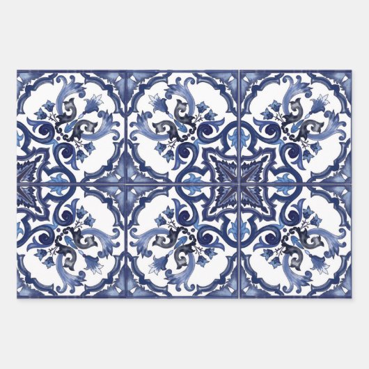 Italienisch blau-weiß sizilianisch Majolica Mosaik Geschenkpapier Set (Vorderseite 3)