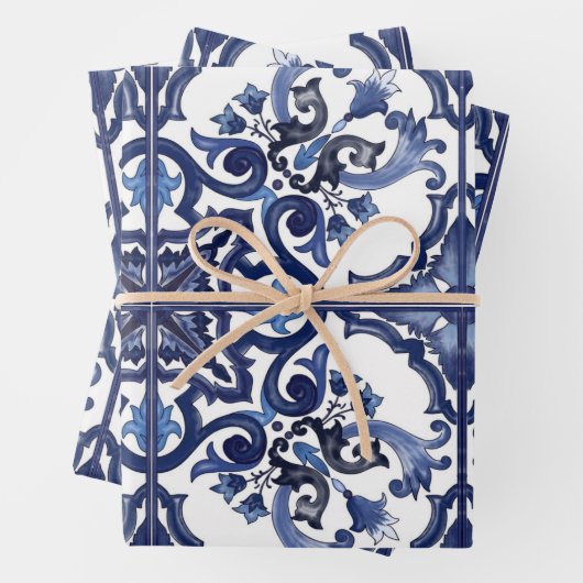 Italienisch blau-weiß sizilianisch Majolica Mosaik Geschenkpapier Set (Beispiel)