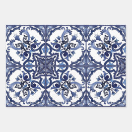 Italienisch blau-weiß sizilianisch Majolica Mosaik Geschenkpapier Set