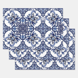 Italienisch blau-weiß sizilianisch Majolica Mosaik Geschenkpapier Set