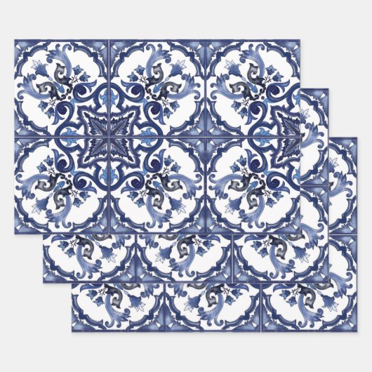 Italienisch blau-weiß sizilianisch Majolica Mosaik Geschenkpapier Set (Set)
