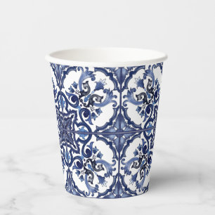 Italienisch blau-weiß sizilianisch Majolica Mosaik Pappbecher