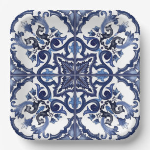 Italienisch blau-weiß sizilianisch Majolica Mosaik Pappteller