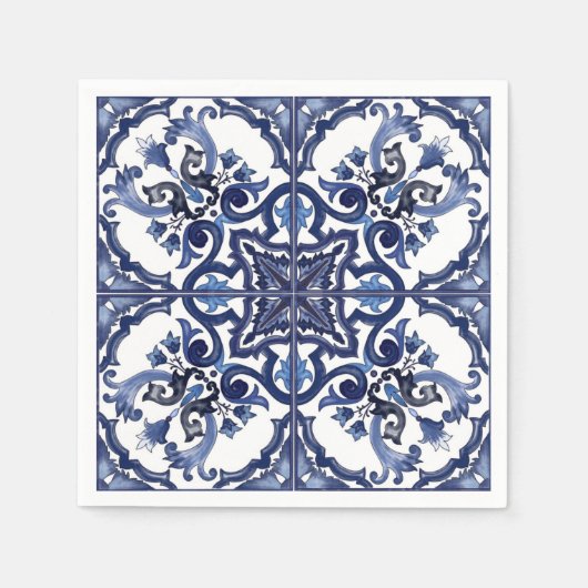 Italienisch blau-weiß sizilianisch Majolica Mosaik Serviette (Vorderseite)