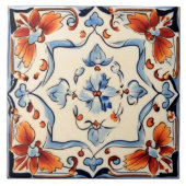 Italienisch-blaue Creme-Blume Fliese (Vorderseite)