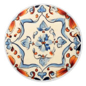 Italienisch-blaue Creme-Blume Keramikknauf (Vorderseite)