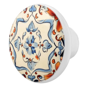Italienisch-blaue Creme-Blume Keramikknauf