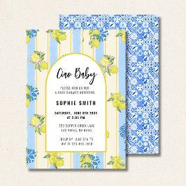 Italienisch blaue Fliesen, Ciao Baby, Zitronen Einladung