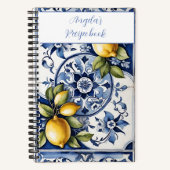 Italienisch blaue Fliesen und Zitronen Ihr Namensr Notizblock (Vorderseite)