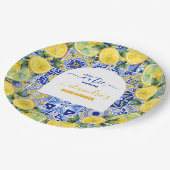 Italienisch blaue Fliesen Wasserfarben Zitrone Bab Pappteller (Schrägansicht)