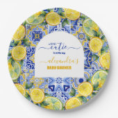 Italienisch blaue Fliesen Wasserfarben Zitrone Bab Pappteller (Vorderseite)