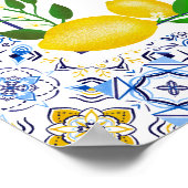 Italienisch-blaue Fliesen Wasserfarben Zitrone Bab Poster (Ecke)