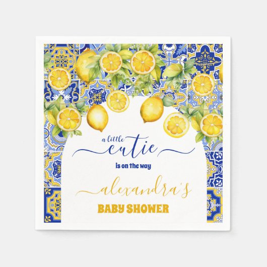 Italienisch blaue Fliesen Wasserfarben Zitrone Bab Serviette (Vorderseite)