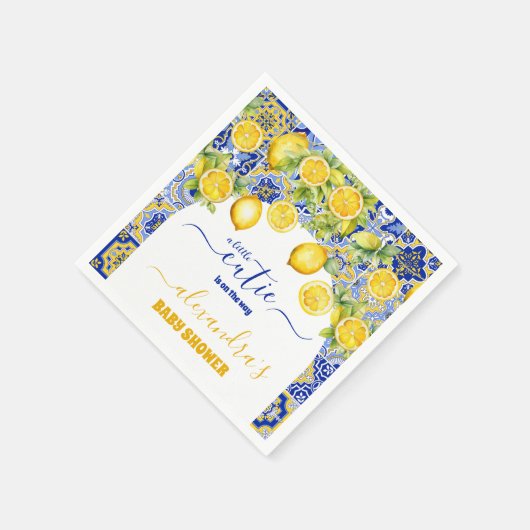 Italienisch blaue Fliesen Wasserfarben Zitrone Bab Serviette (Ecke)