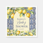 Italienisch-blaue Fliesen Wasserfarben Zitrone Bab Serviette (Vorderseite)