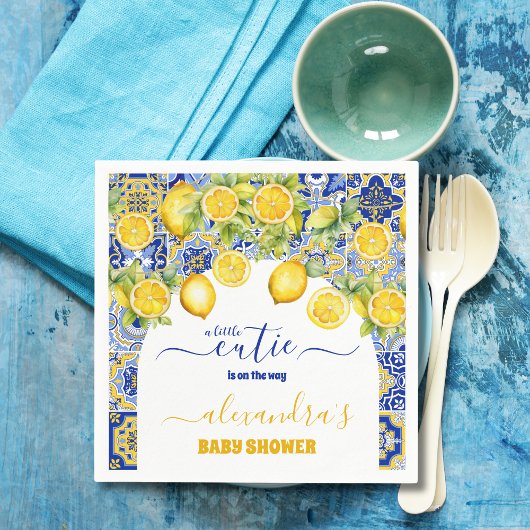 Italienisch blaue Fliesen Wasserfarben Zitrone Bab Serviette