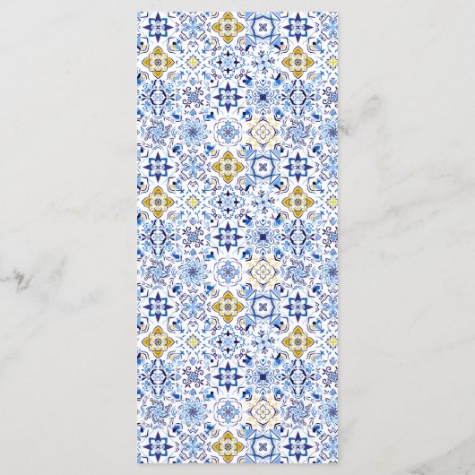 Italienisch blaue Fliesen Wasserfarben Zitrone Hoc Menükarte (Rückseite)