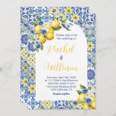 Italienisch-blaue Tile & Lemon Hochzeit Einladung (Vorne/Hinten)
