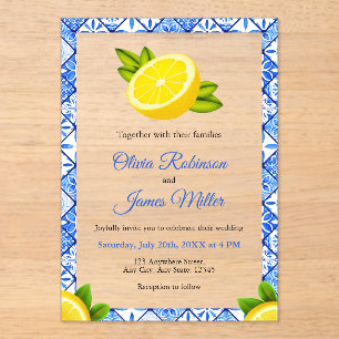 Italienisch-blaue Tile - Lemon Wedding Acryleinladungen