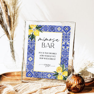 Italienisch Blue Tile Brautparty Mimosa Bar Sign Poster