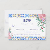 Italienisch Blue Tile Floral Mamma Mia RSVP Karte (Vorderseite)