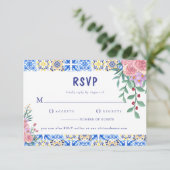 Italienisch Blue Tile Floral Mamma Mia RSVP Karte (Stehend Vorderseite)