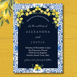 Italienisch Blue Tile Lemon Mediterrane Hochzeit Einladung