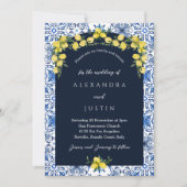 Italienisch Blue Tile Lemon Mediterrane Hochzeit Einladung (Vorderseite)
