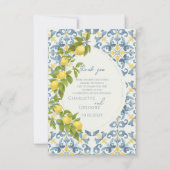 Italienisch Blue Tile Lemon Wedding Dankeskarte (Vorderseite)