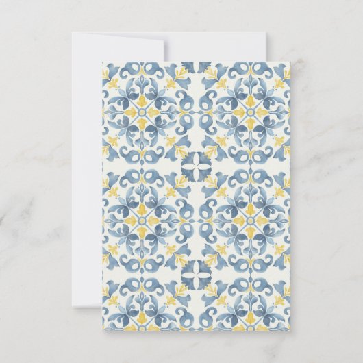 Italienisch Blue Tile Lemon Wedding Dankeskarte (Rückseite)