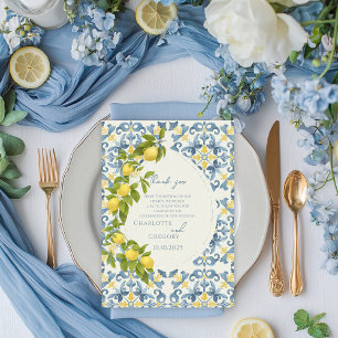 Italienisch Blue Tile Lemon Wedding Dankeskarte