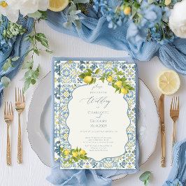 Italienisch Blue Tile Lemon Wedding Einladung
