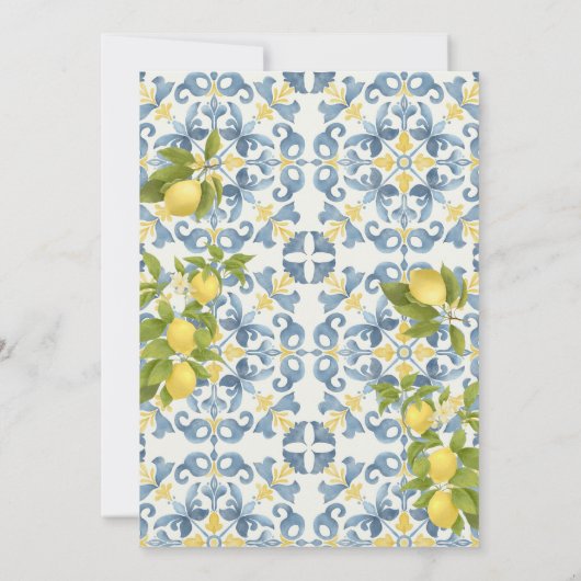 Italienisch Blue Tile Lemon Wedding Einladung (Rückseite)