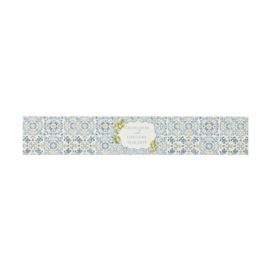 Italienisch Blue Tile Lemon Wedding Einladungsbanderole (Flach)