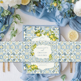 Italienisch Blue Tile Lemon Wedding Einladungsbanderole