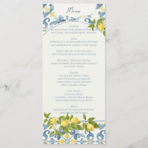 Italienisch Blue Tile Lemon Wedding Menükarte