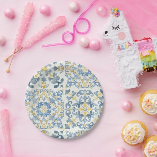 Italienisch Blue Tile Lemon Wedding Pappteller (Party)