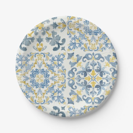 Italienisch Blue Tile Lemon Wedding Pappteller (Vorderseite)