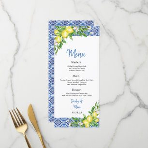 Italienisch Blue tile Lemon Wedding Rezeption Menü Menükarte