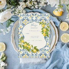 Italienisch Blue Tile Lemon Wedding RSVP Karte