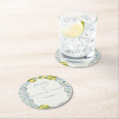 Italienisch Blue Tile Lemon Wedding Runder Pappuntersetzer (Vor Ort)