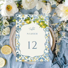 Italienisch Blue Tile Lemon Wedding Tischnummer